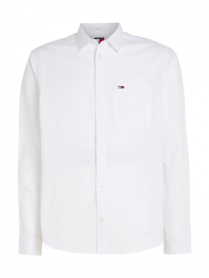 Afbeelding van DM0DM18962 Linen Blend YBR White Heren Shirt  - Tommy Hilfiger Jeans